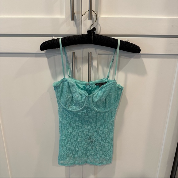 Victoria's Secret Tops - Victorias Secret Vintage Madison Beer lace cami corset top turquoise 34D XS-M